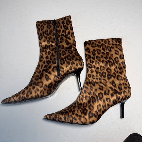 ZARA Leopard Print Sock Boots Pointed Toe Stiletto Y2K animal print Size EU 38 - Picture 7 of 9